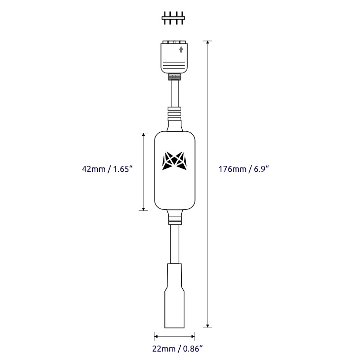 Graphic showing the dimesions of MESHLE flex ONE (176 mm height, 22mm width)