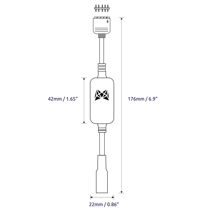 Graphic showing the dimensions of MESHLE flex Plus (176mm height and 22mm width)